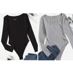 SHEIN Ribbed Long Sleeve Bodysuits